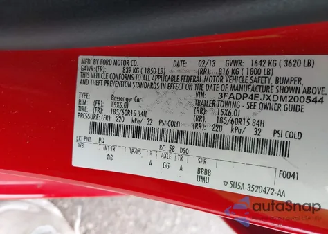 2013 Ford Fiesta Se из США, поврежденный, VIN 3FADP4EJXDM200544